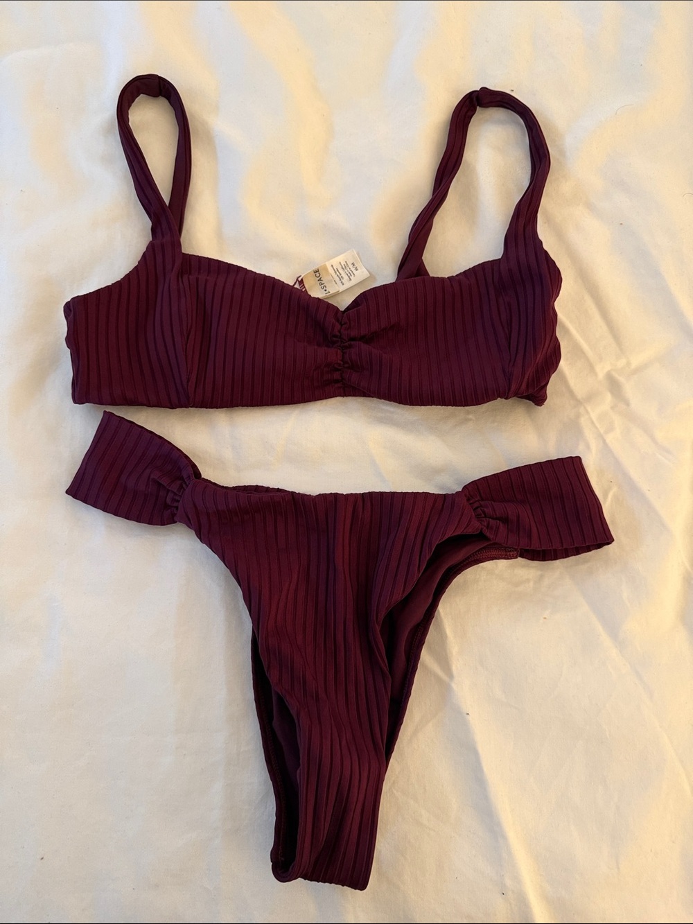 l*space Ribbed Two-Piece Bikini in Burgundy Plum